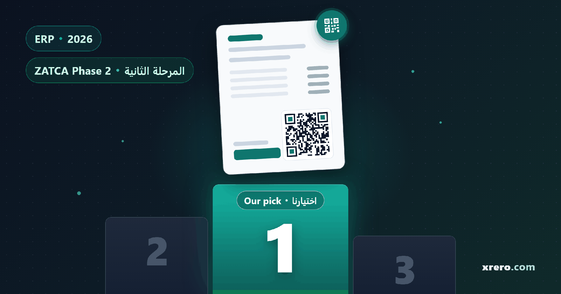 منصة تتويج يتصدرها الرقم 1 وفاتورة إلكترونية برمز QR، لترتيبنا لأفضل نظام ERP في السعودية للمرحلة الثانية من الفوترة الإلكترونية في 2026